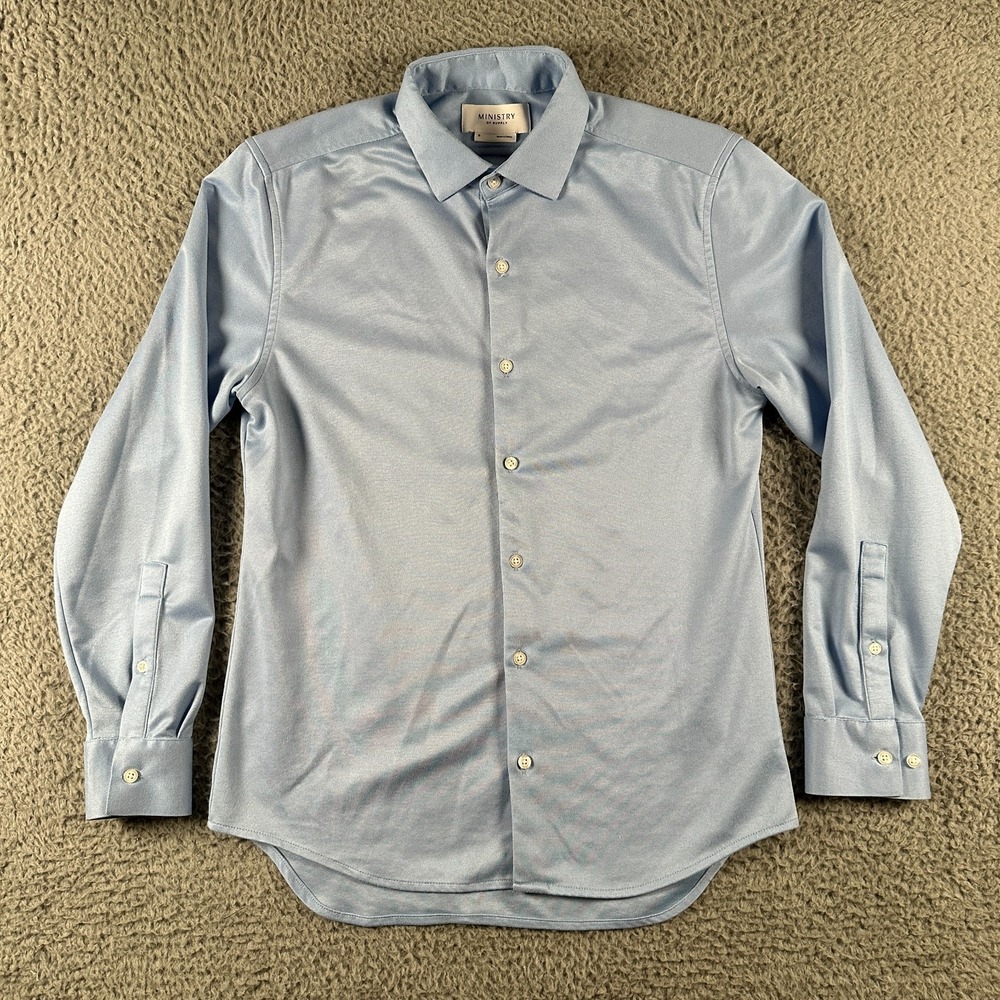 Ministry of Supply Shirt Mens Small Regular Fit Light Blue Knit Long‎ Sleeve